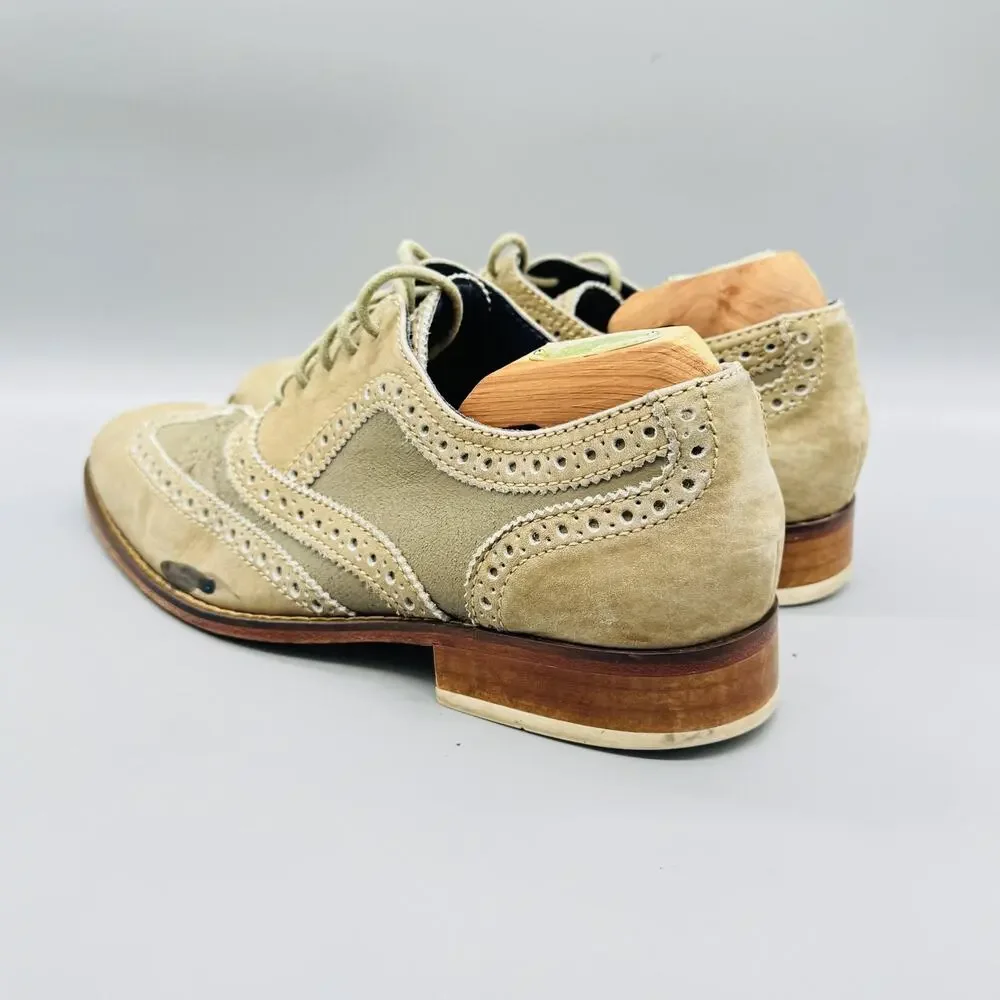 Cole Haan Shoes Mens 9 Beige Green Suede Wingtip Oxford Dress Brogue Rubber Sole
